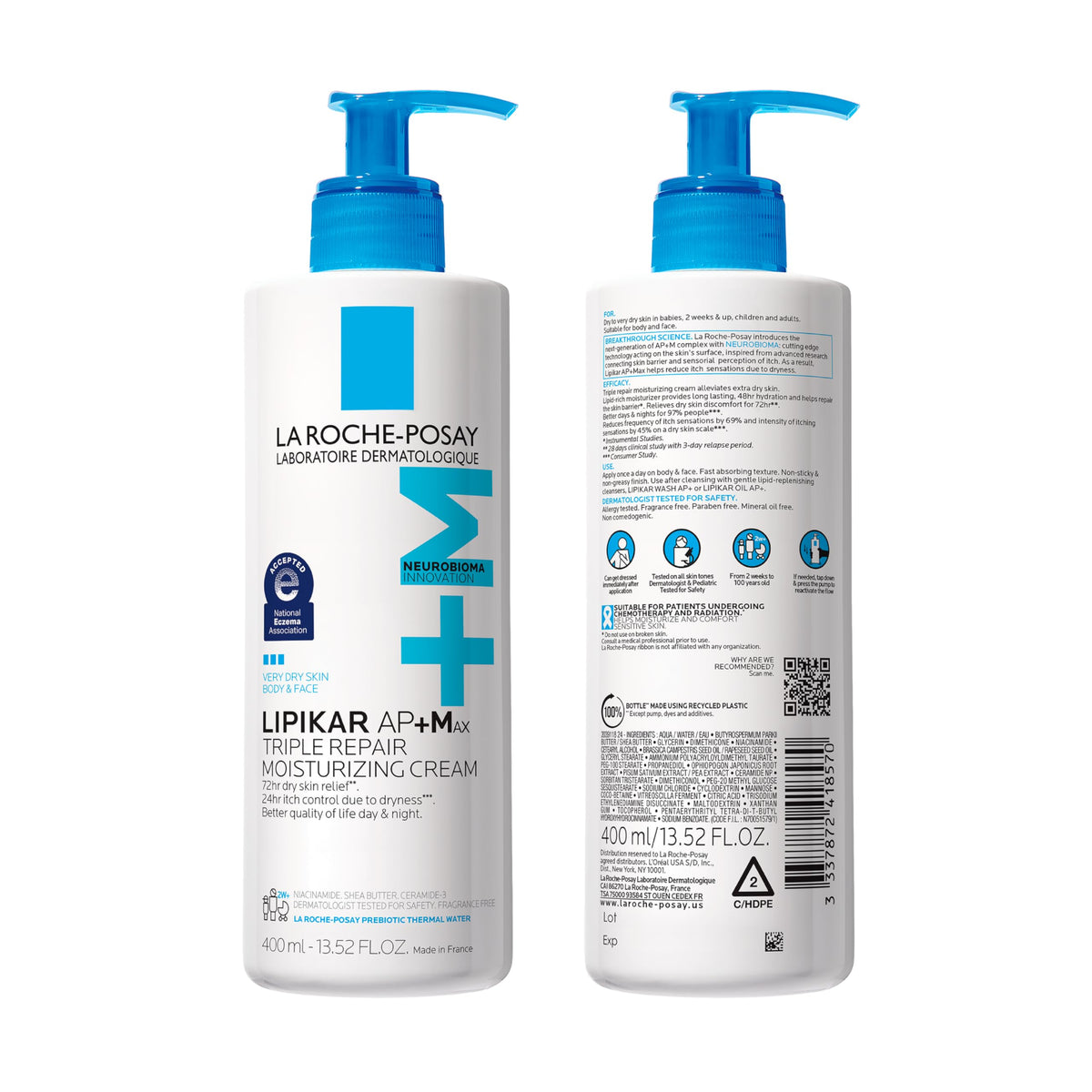 La Roche-Posay Lipikar AP+MAX Triple Repair Moisturizing Body Cream | Face & Body Lotion for Dry Skin with Shea Butter & Niacinamide | Gentle Moisturizer for Very Dry, Rough & Sensitive Skin